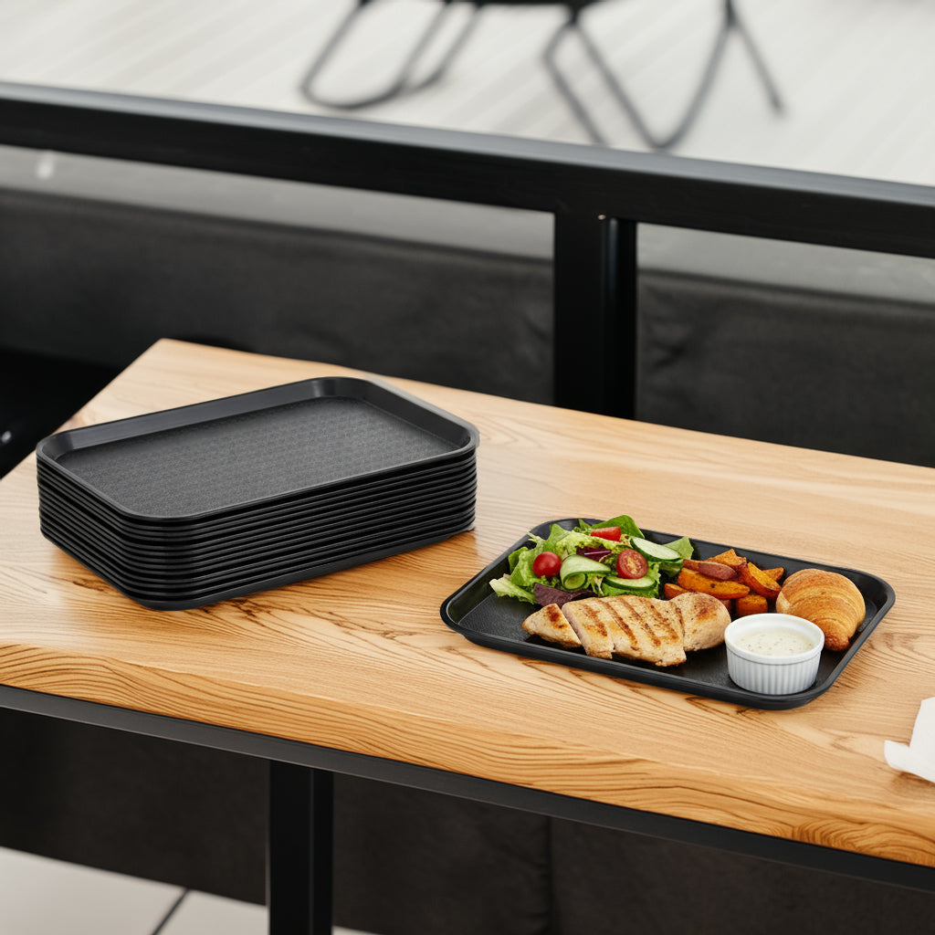 12-Pack Small Plastic Serving Trays – 11" x 14"