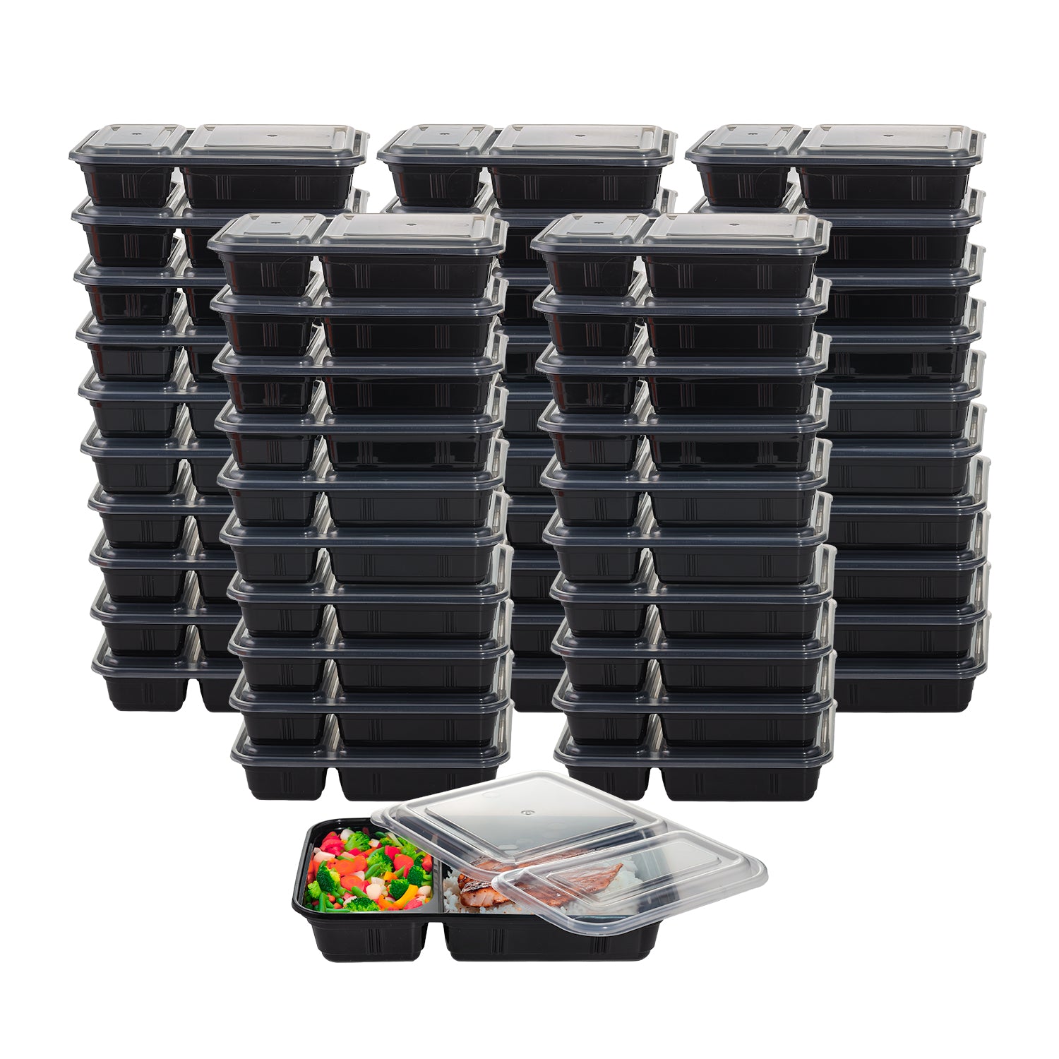 24-OZ 2-Compartment Meal Prep Containers - 50-Pack